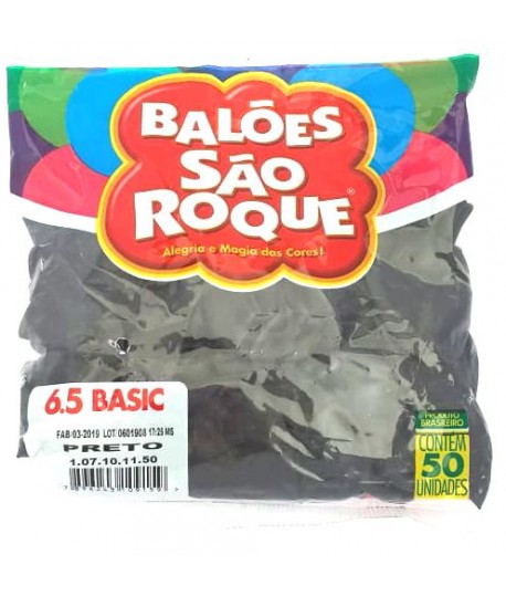 Balão São Roque Liso 6.5 Preto C/50 UN
