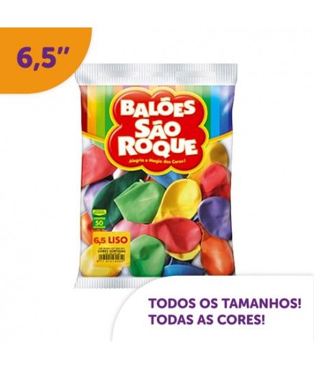 Balão São Roque Liso 6.5 Sortido C/50 UN