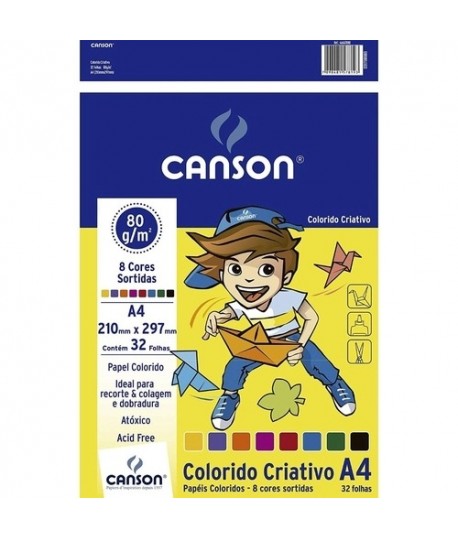 Papel Canson A4 Color 80G 8 Cores PCT 32Fls