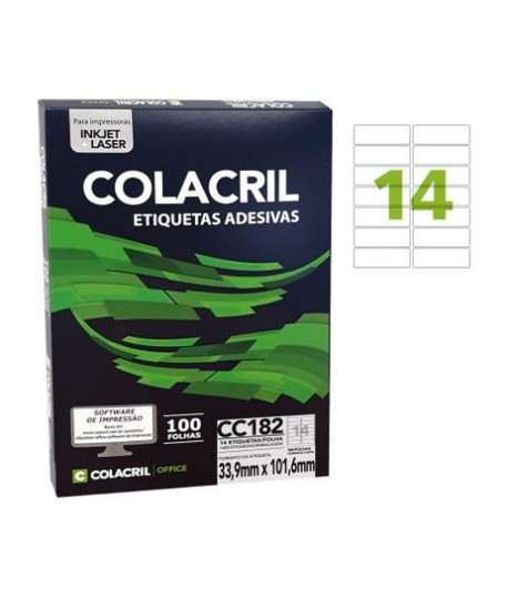 Etiqueta Colacril CC182 101,6x33,9 14 Por Folha CX C/100Fls